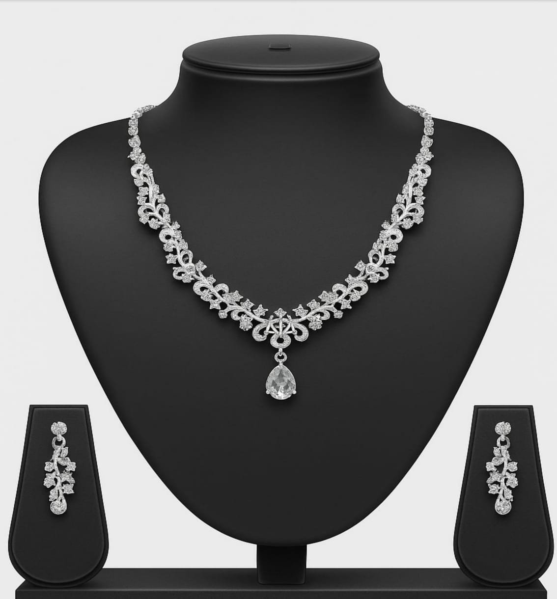 Grace Vine American Diamond Drop Necklace Set