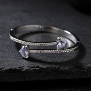 Dual Crystal Open Bangle (Silver Finish)