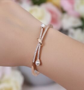 Elegant Pearl Drop Open Bracelet