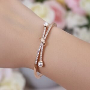 Elegant Pearl Drop Open Bracelet