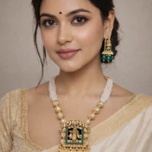 Heritage Temple Necklace Set with Green Beads