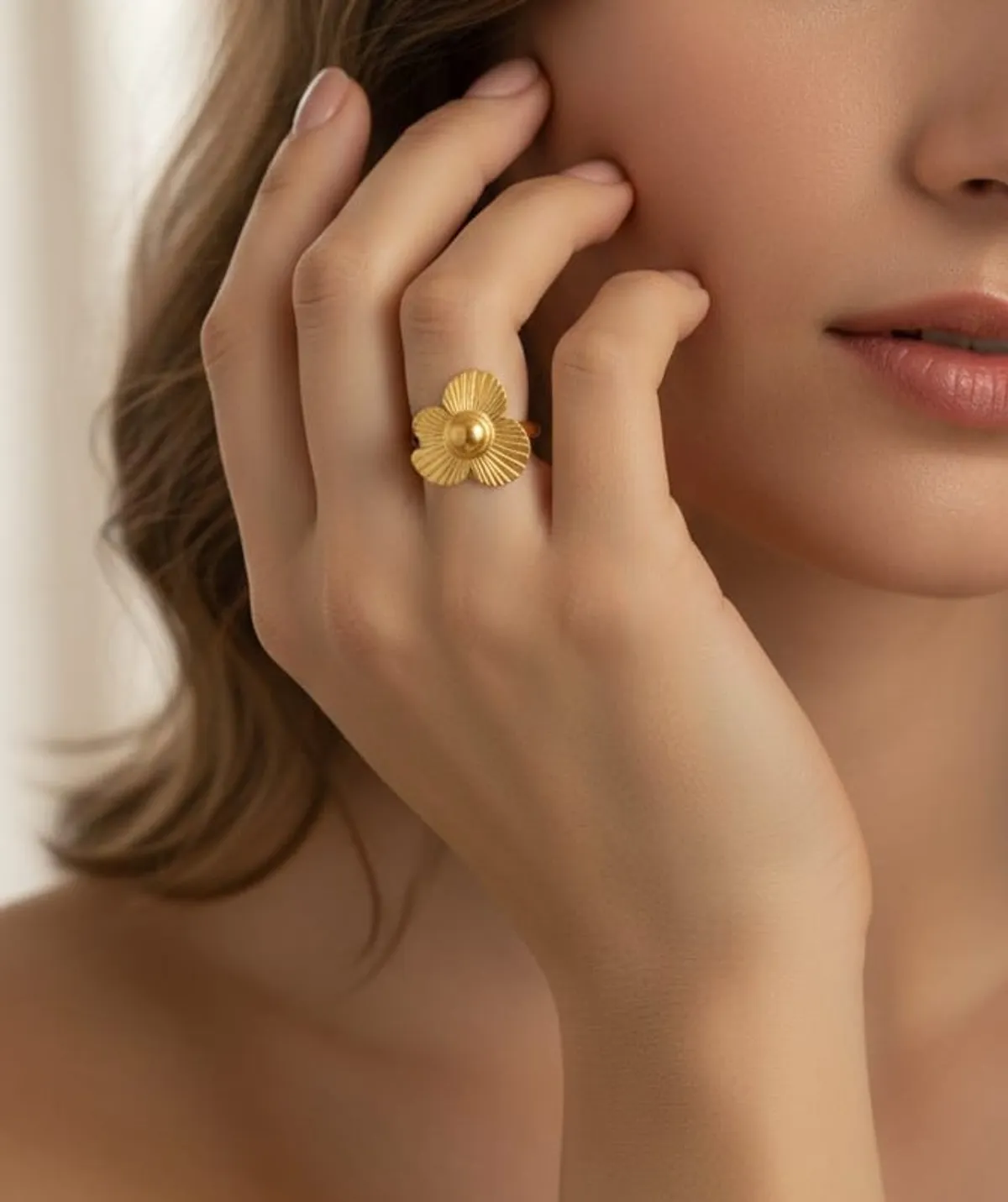 Gold Metal Alloy Ring For Women